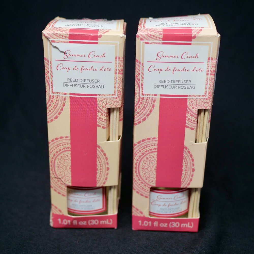 2 ~ NIB SUMMER CRUSH Reed Diffuser 1.01 oz each 7 Reeds Aromatherapy